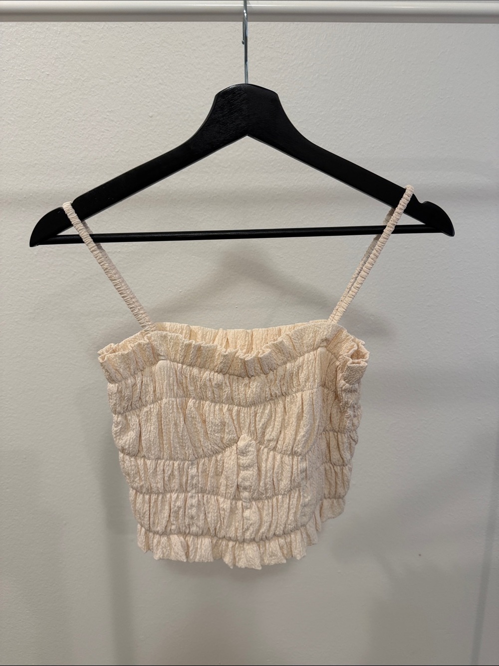Line & Dot Cream Smocked Ruffle Camisole